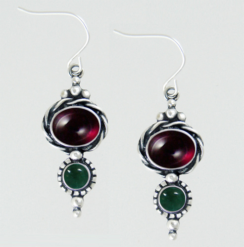 Sterling Silver Drop Dangle Earrings With Garnet And Fluorite